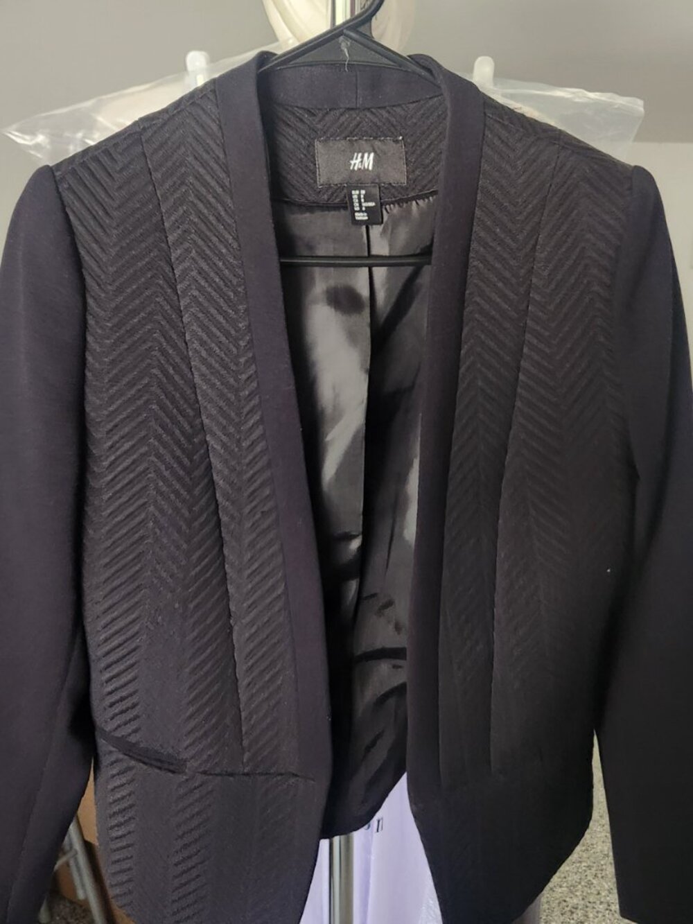 H&M Black Textured Blazer Size 8 Career Office Jacket